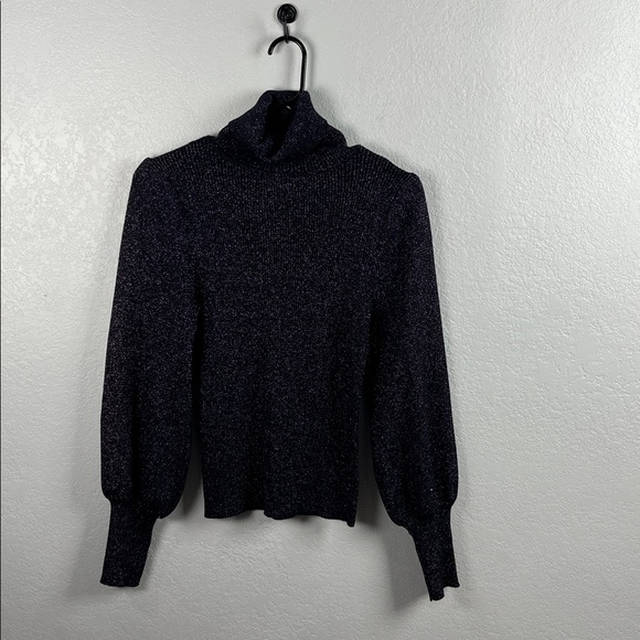 Ann Taylor Sweaters - ANN TAYLOR Shimmer Puff Sleeve Turtleneck Sweater Black Purple Glitter Size M